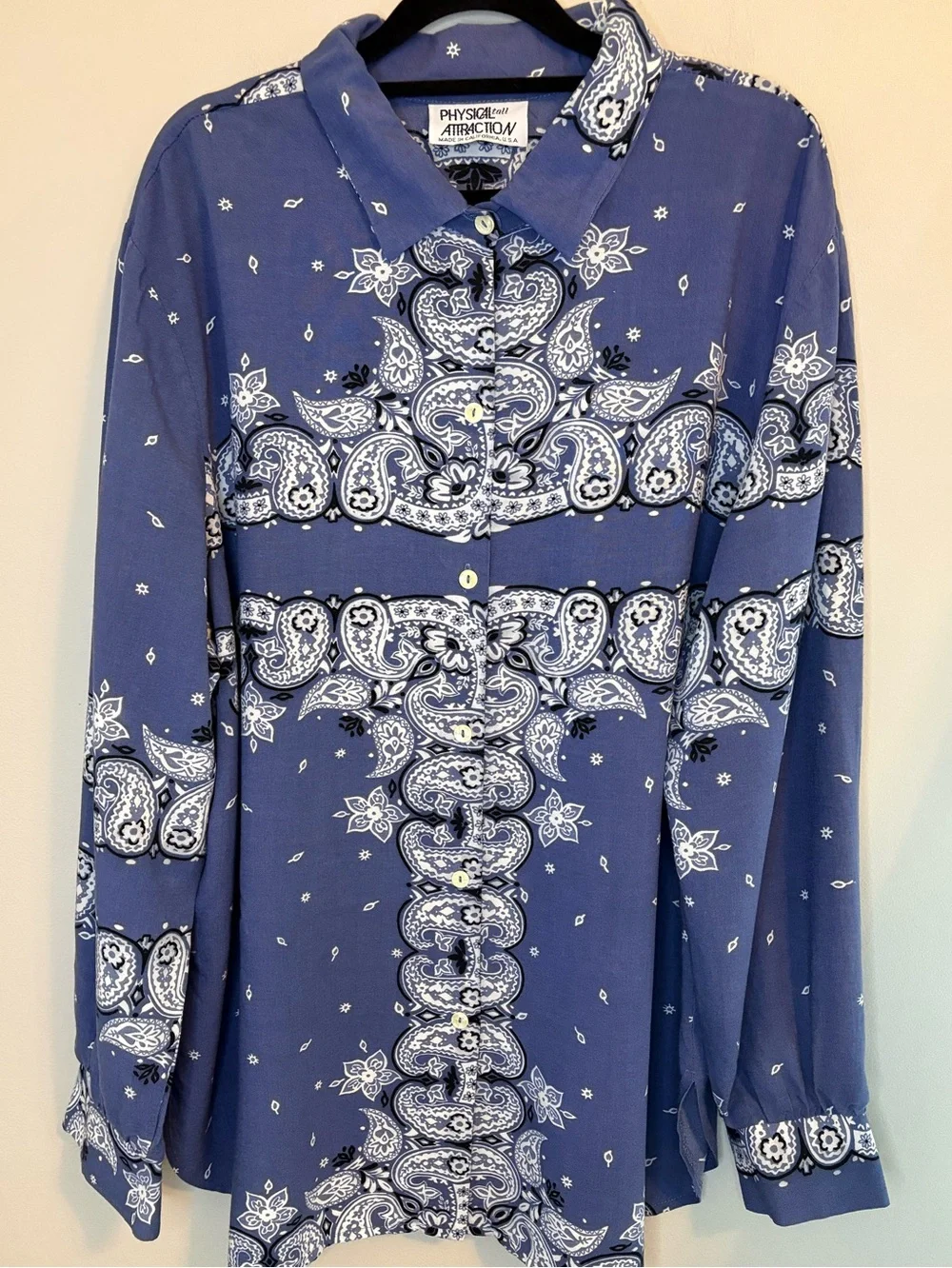 Vintage Physical Attraction Paisley Shirt Blue Large Tall USA